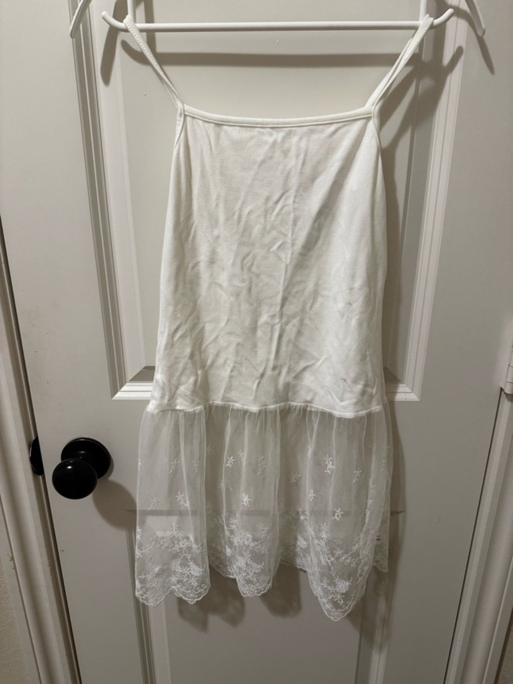 White Spaghetti Strap with Lace-Hem for layering